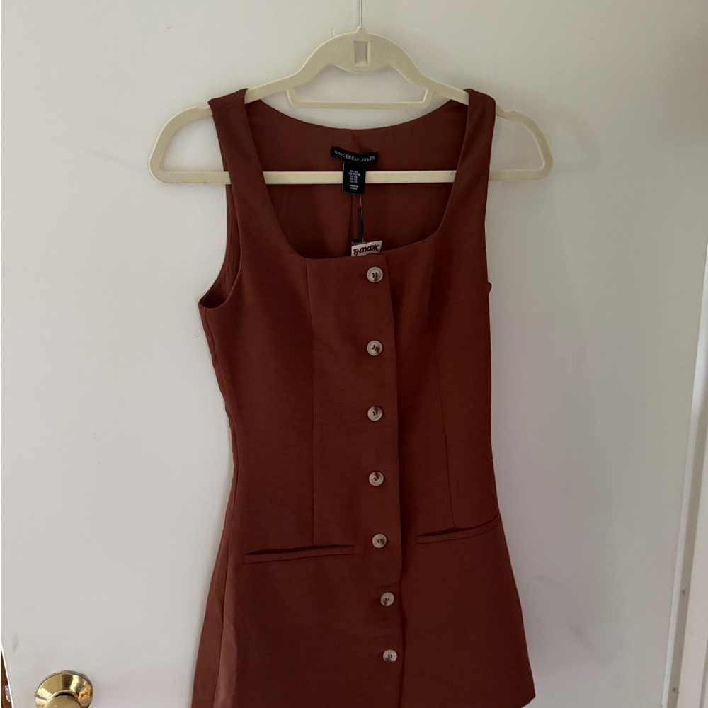 Brown Button-Front Sleeveless Dress